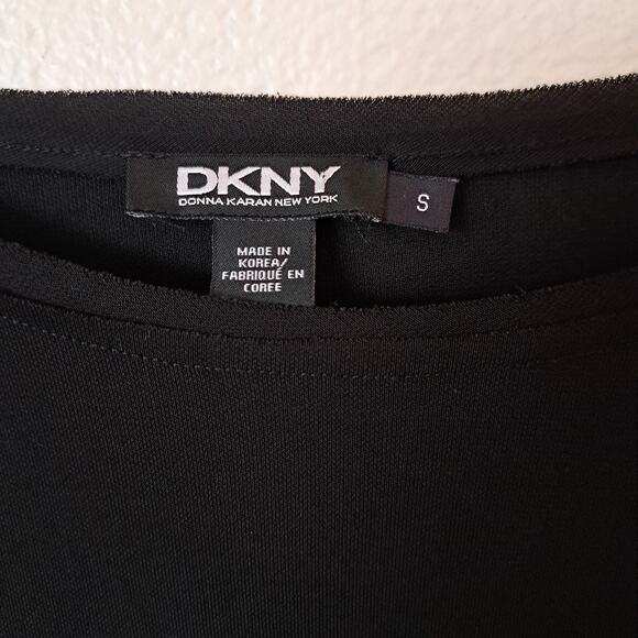 DKNY Black Asymmetric Jersey Dress Size Small Long Sleeve Mini to Midi - Picture 6 of 9